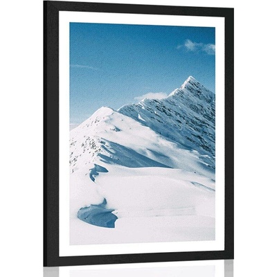 Plakát s paspartou zasněžené pohoří - 20x30 black