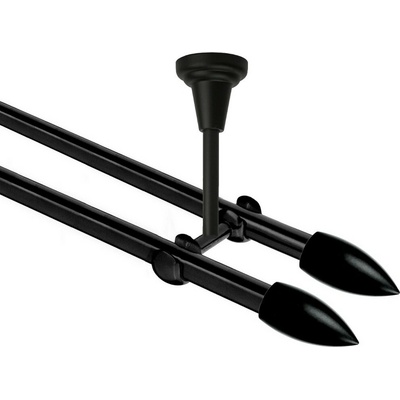 OK-GarnýžeCZ Garnýž kovová dvouřadá 16mm Špice Double černá 190 cm do stropu / na tunýlek - bez kroužků