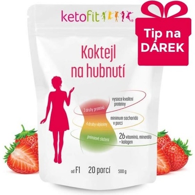 KetoFit Jahodový koktejl 500g 20 porcí