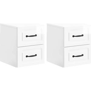 vidaXL Спален шкаф с монтаж на стена 2 бр. Бял гланц 34, 5 x 33 x 40 см (899324)