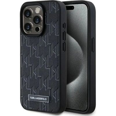 KARL LAGERFELD Кожен монограм с метално лого на Karl Lagerfeld MagSafe Калъф за iPhone 15 Pro - черен (3666339253646)