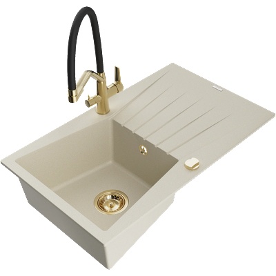 Mexen Cesar гранитна мивка с 1 казанче с отцедник и кухненски смесител Duo, бежов - 6514-69-671701-57-G (6514-69-671701-57-G)