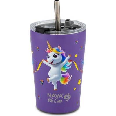 Nava termohrnček so slamkou 350 ml nerez jednorožec fialový