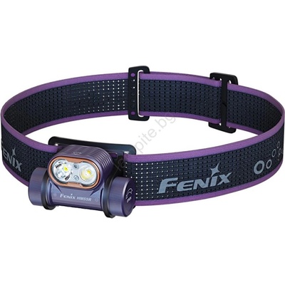 Fenix HM55RPRP - LED челник с регулируема яркост и презареждаема батерия, LED/USB, 1600 mAh, IP68, 1200 lm, 141, 2 ч, лилав (FE0121)