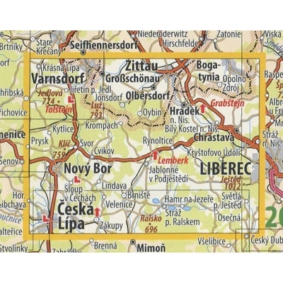 KČT 14 Lužické hory - nástěnná turistická mapa 60 x 90 cm Varianta: mapa v dřevěném rámu, Provedení: Ticiago černý