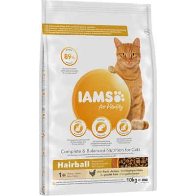 Iams 10% намаление! 10 кг IAMS for Vitality суха храна за котки на специална цена! - Hairball Adult с пиле