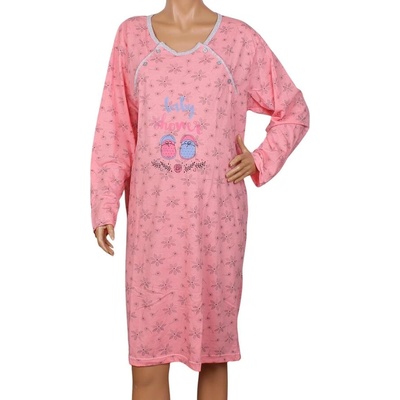 Памучна макси нощница за кърмачки в цвят розов корал с цветя