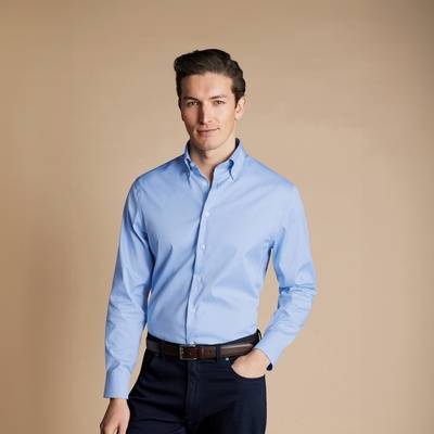 Charles Tyrwhitt Button-Down Non-Iron jednoduchá košile s propínacím límcem klasické knoflíky extra slim fit sky blue