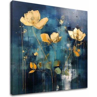 Nadčasová elegancia na plátne Zlatá krajina v modrých tónoch - 50x50 cm