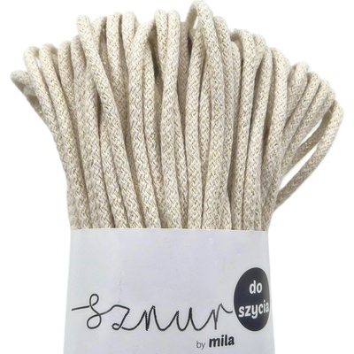 MILA šňůry na šití 7mm/50m GLITTER ecru zlatá