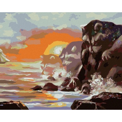 Zuty Malování Podle Čísel Plachetnice Mýval Skály Moře A Západ Slunce D. Rusty Rust 80 x 100