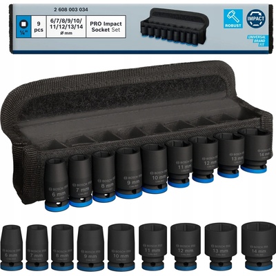 BOSCH PRE Impact Socket Set, 1”, štandardný, 9 ks 2608003034