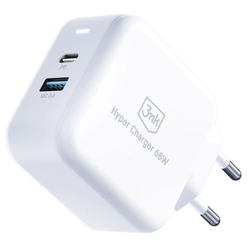 3mk Protection Зарядно за стена, 3mk, USB-C, USB-A, QC, PD 68W, Бяло (5903108515153)