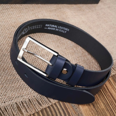 Paolo Peruzzi pánsky kožený opasok so striebornou prackou PG-03-DBS tmavomodrá