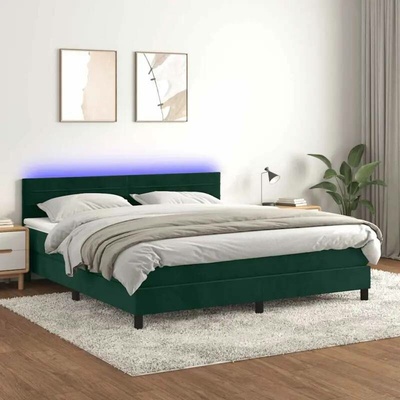 vidaXL 11461.3134480 Boxspring postel s matrací a LED tmavě zelená samet
