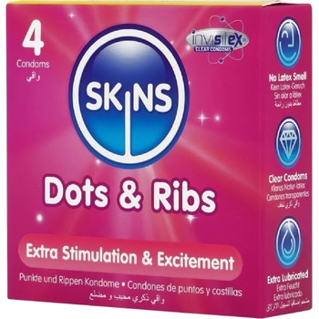 Skins - оребрен и точков презерватив (4 бр. )