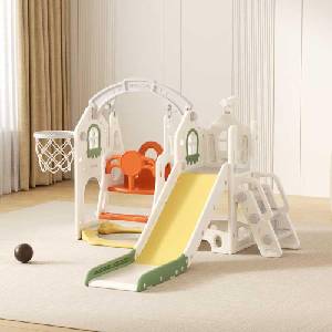 GUGA Детска къща за игра Feelkids с пързалка, люлка и баскетболен (FE-HT-SDW02-GN)