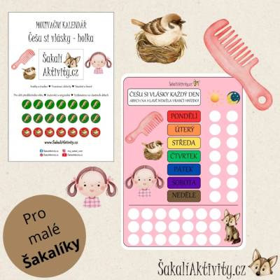Motivační tabulka - česání vlásků Provedení: Polotovar - tištěný + laminovaný + potřebné doplňky, Barva: Růžová