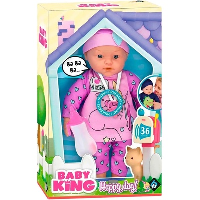 Кукла-бебе Loko Toys - Baby King, с биберон и 36 звука, момиче, 37 cm (98151)