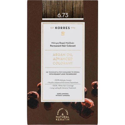 Korres Argan Oil permanentní barva na vlasy s arganovým olejem 6.73 Golden Cocoa 50 ml