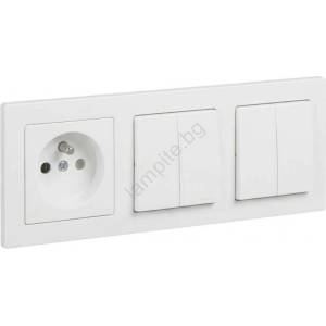Legrand - 2x двоен серийен ключ № 5 и битова розетка с рамка SUNO 250V бяла (LR0087C)