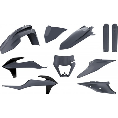 POLISPORT kompletní sada plastů (FULL KIT) KTM EXC/EXC-F TPI 20-23 v sadě kryt světla (8668600006) a kryty tlumičů (8398600011) barva šedá nardo šedá