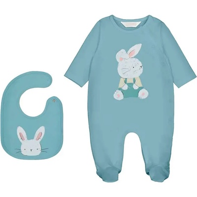 Mayoral Гащеризон дълъг и лигавник зайче в синьозелен цвят за новородено момче Mayoral