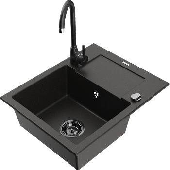 Mexen Enzo гранитна мивка с 1 отделение с отцедник и кухненски смесител Telma, (6506-75-670200-70-B)