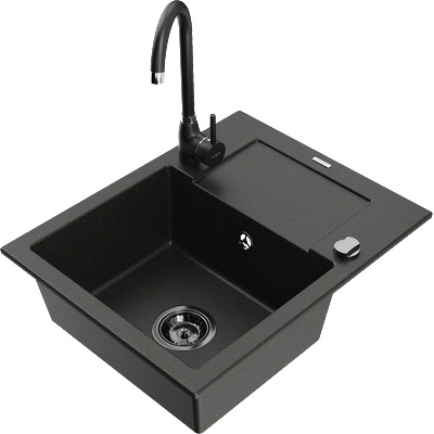 Mexen Enzo гранитна мивка с 1 отделение с отцедник и кухненски смесител Telma, (6506-75-670200-70-B)