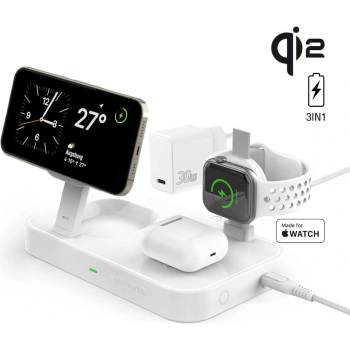 4smarts Qi2 Charging Station Trident With MFi Fast Charger for Apple Watch - тройна поставка (пад) за безжично зареждане за iPhone с MagSafe, Apple Watch, AirPods Pro и Qi съвместими мобилни устройств