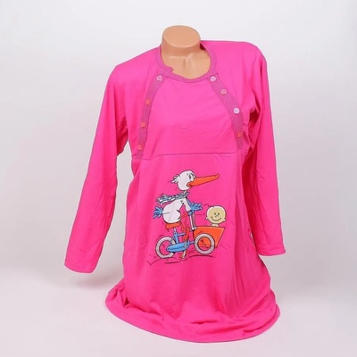 Нощница за кърмачки в цикламено с щъркел на колело и бебе