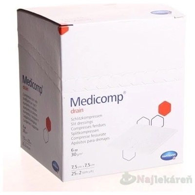MEDICOMP DRAIN kompres z netkaného textilu sterilný 7,5 x 7,5 cm 50 ks