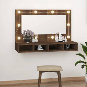 vidaXL Огледален шкаф с LED, кафяв дъб, 90x31, 5x62 см (820459)