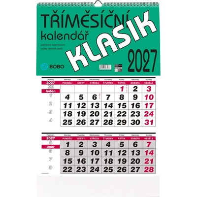 Nástěnný tříměsíční KLASIK 2027