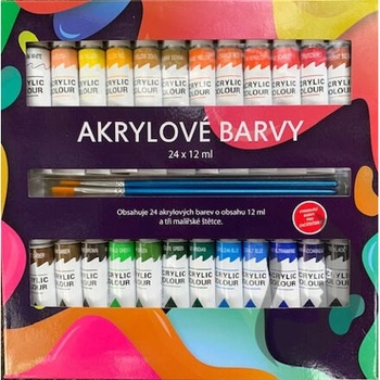 akrylové barvy 24 x 12 ml + 3 x štětec