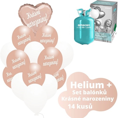 balonky.cz Helium set růžovo-zlaté srdíčko + růžovo-zlaté balónky KRÁSNÉ NAROZENINY