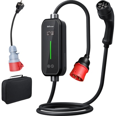 Junsun Mobilná nabíjačka WallBox EV 11kW 2 typ 6m nabíjací kábel 6 16A CEE adaptér riadený nastaviteľný prúd s LCD displejom Schuko zástrčka