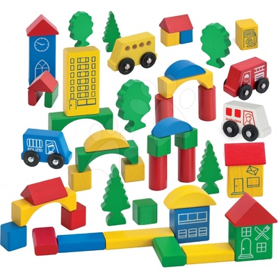 Eichhorn farebné kocky Wooden City Blocks vzorované s potlačou 50 ks