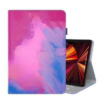 Калъф с мотив на водни бои и място за карти за iPad Pro 12, 9" (2018-2022) - розово-лилаво (51662)