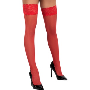Cottelli Collection Hold-up Stockings with 9cm Lace Trim 2520664 Red 2-S