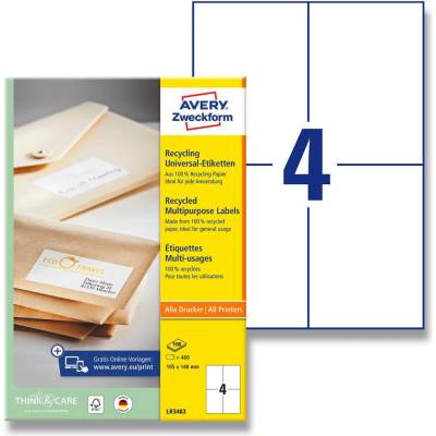Avery Zweckform LR3483 univerzální etikety 105,0 x 148,0 mm 400 etiket recyklované bílé