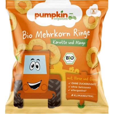 Pumpkin Organics BIO Pufované Viaczrnné krúžky z mrkvy a manga 20 g