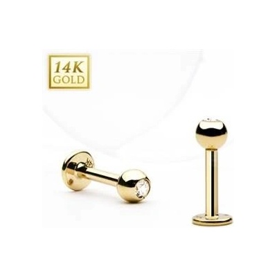 Šperky4U zlatý piercing do brady labreta zirkon ZL01104-1210-YG