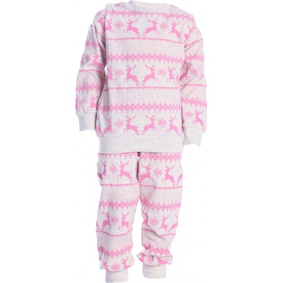 JOYCE Dívčí bavlněné vánoční pyžamo FAMILY DEERS Růžová
