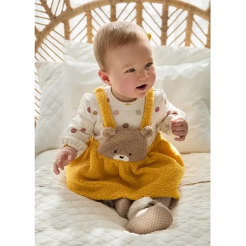 Mayoral Гащеризон с пола плюш с мече в цвят къри за новородено момиче Mayoral