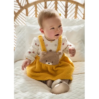 Mayoral Гащеризон с пола плюш с мече в цвят къри за новородено момиче Mayoral