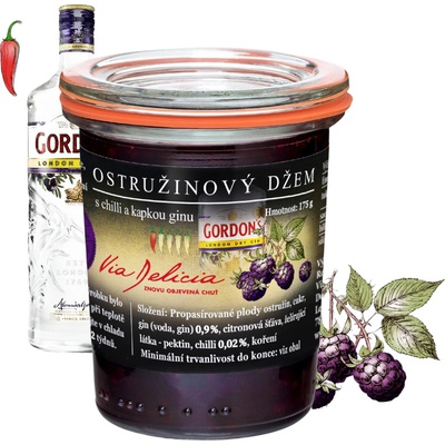 Via Delicia Ostružinový džem s chilli a ginem Gordon’s džem 175g