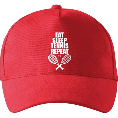 Eat sleep tennis so zahnutým šiltom a mosaznou sponou Červená