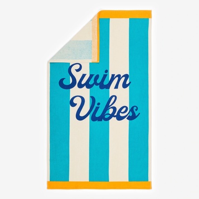 Decathlon plážová osuška Swim 145 x 85 cm tyrkysovo biela s potlačou