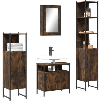 vidaXL Комплект мебели за баня от 4 части, опушен дъб, инженерно дърво (3214827)